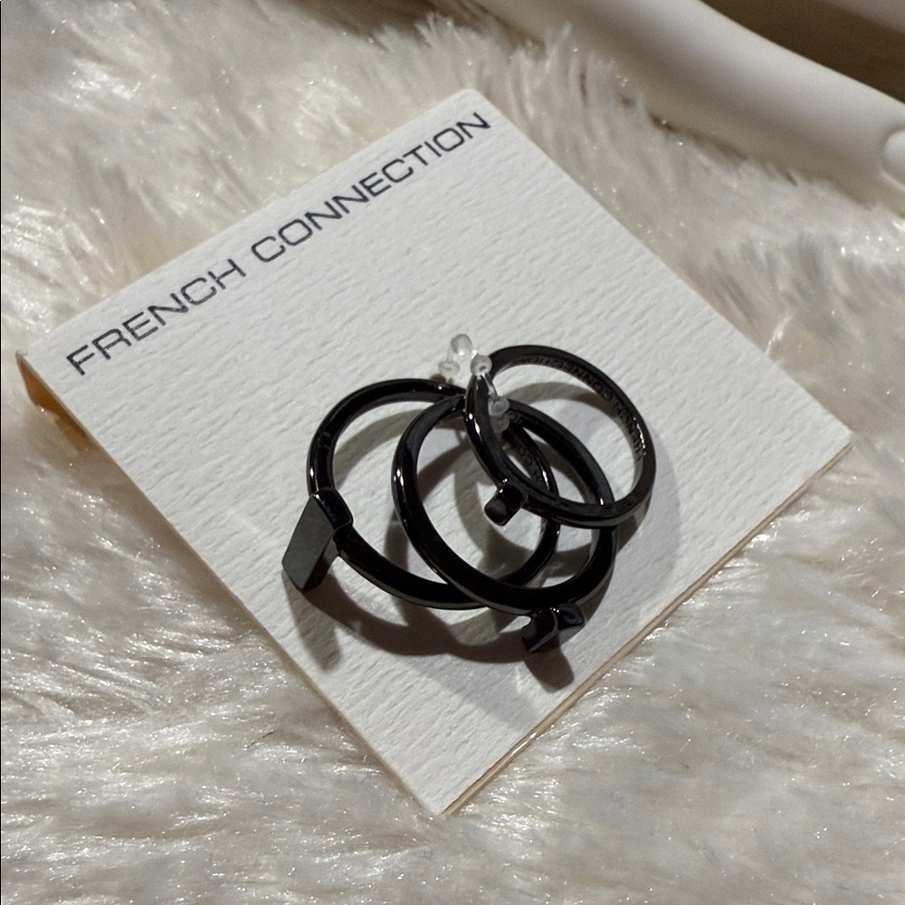 French Connection Glossy Black Hoop Earrings